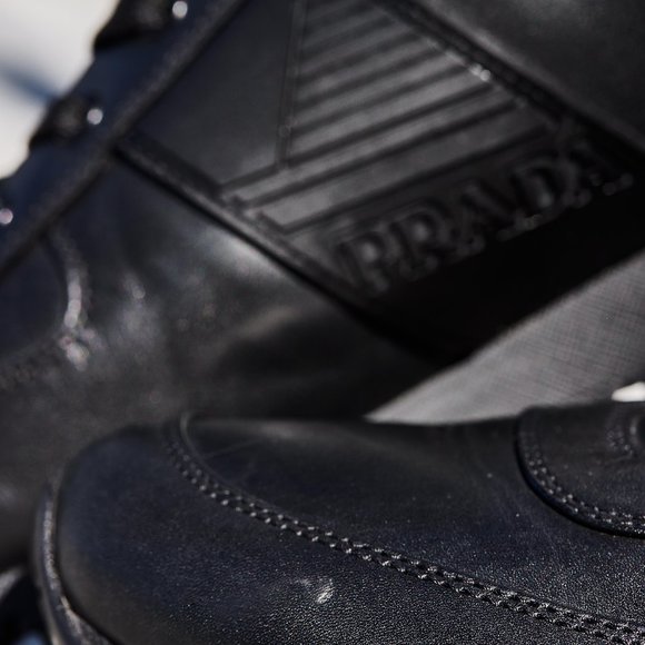 Prada Vitello Plume Leather Runner. Black, Mens Sz. 9 main image 6